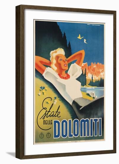 Travel Poster for the Italian Dolomites-Franz Lenhart-Framed Art Print