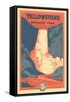 Travel Poster for Yellowstone Park, Waterfall-null-Framed Stretched Canvas