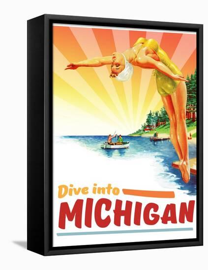 Travel Poster - Michigan-The Saturday Evening Post-Framed Stretched Canvas