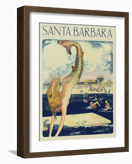 Travel Poster with Mermaid-null-Framed Art Print