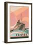 Travel Poster with Ocean Liner-null-Framed Art Print