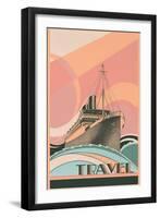 Travel Poster with Ocean Liner-null-Framed Art Print