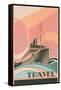 Travel Poster with Ocean Liner-null-Framed Stretched Canvas