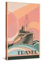 Travel Poster with Ocean Liner-null-Stretched Canvas