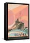 Travel Poster with Ocean Liner-null-Framed Stretched Canvas