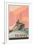 Travel Poster with Ocean Liner-null-Framed Art Print