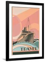 Travel Poster with Ocean Liner-null-Framed Art Print