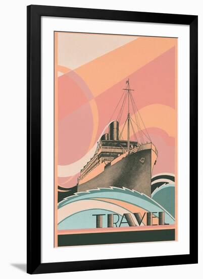 Travel Poster with Ocean Liner-null-Framed Art Print