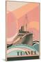 Travel Poster with Ocean Liner-null-Mounted Art Print