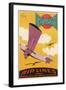 Travel Poster with Purple Airplane-null-Framed Art Print