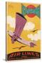 Travel Poster with Purple Airplane-null-Stretched Canvas