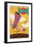 Travel Poster with Purple Airplane-null-Framed Art Print