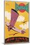 Travel Poster with Purple Airplane-null-Mounted Art Print