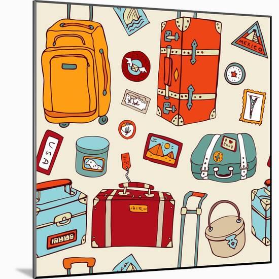 Travel Seamless Background. Suitcases And Bags-Katyau-Mounted Art Print