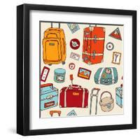 Travel Seamless Background. Suitcases And Bags-Katyau-Framed Art Print