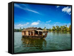 Travel Tourism Kerala Background - Houseboat on Kerala Backwaters. Kerala, India-f9photos-Framed Stretched Canvas