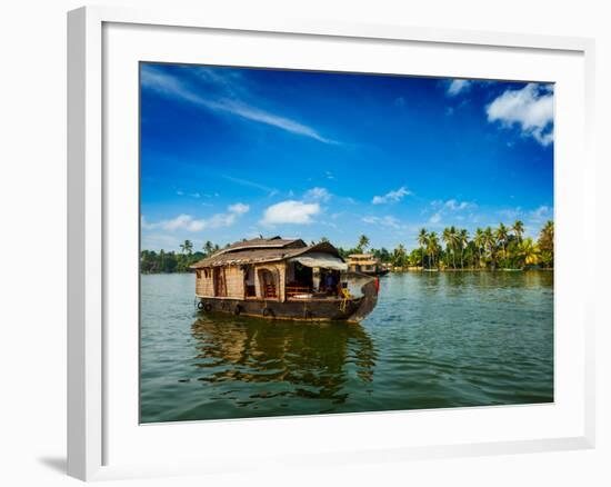 Travel Tourism Kerala Background - Houseboat on Kerala Backwaters. Kerala, India-f9photos-Framed Photographic Print