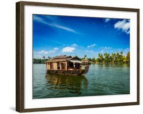 Travel Tourism Kerala Background - Houseboat on Kerala Backwaters. Kerala, India-f9photos-Framed Photographic Print