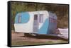 Travel Trailer Hooked to Car with Fins-null-Framed Stretched Canvas