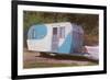 Travel Trailer Hooked to Car with Fins-null-Framed Art Print