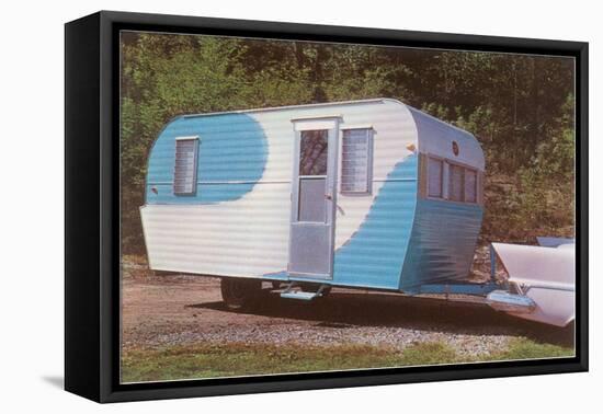 Travel Trailer Hooked to Car with Fins-null-Framed Stretched Canvas