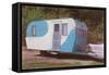 Travel Trailer Hooked to Car with Fins-null-Framed Stretched Canvas