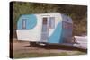 Travel Trailer Hooked to Car with Fins-null-Stretched Canvas