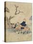 Traveler on Horseback under Bloomed Cherry Tree, 1770-1829-Katsushika Hokusai-Stretched Canvas