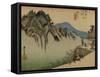 Travelers at a Resting Place Overlooking a Ravine-Utagawa Hiroshige-Framed Stretched Canvas