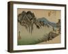 Travelers at a Resting Place Overlooking a Ravine-Utagawa Hiroshige-Framed Art Print