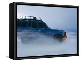 Travelers Drive over a Flooded Salt Flat in Bolivia-Sergio Ballivian-Framed Stretched Canvas