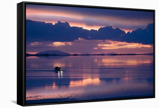 Travelers Drive their Suv across a the Salar De Uyuni, a Flooded Salt Flat, in Bolivia-Sergio Ballivian-Framed Stretched Canvas