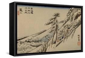 Travelers from the Tokaido Climbing a Snowy Mountain-Utagawa Hiroshige-Framed Stretched Canvas