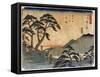 Travelers Standing around Rock at the Nissaka Station, Japanese Wood-Cut Print-Lantern Press-Framed Stretched Canvas