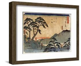 Travelers Standing around Rock at the Nissaka Station, Japanese Wood-Cut Print-Lantern Press-Framed Art Print