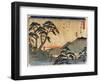 Travelers Standing around Rock at the Nissaka Station, Japanese Wood-Cut Print-Lantern Press-Framed Art Print