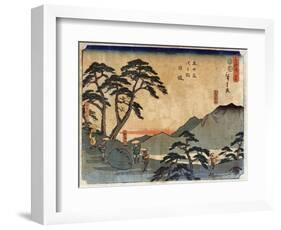 Travelers Standing around Rock at the Nissaka Station, Japanese Wood-Cut Print-Lantern Press-Framed Art Print