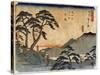 Travelers Standing around Rock at the Nissaka Station, Japanese Wood-Cut Print-Lantern Press-Stretched Canvas