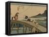 Travelers Walk over the Bridge to the River Kake, a Kite Is Embarrassed by the Other Side-Utagawa Hiroshige-Framed Stretched Canvas