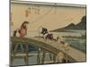 Travelers Walk over the Bridge to the River Kake, a Kite Is Embarrassed by the Other Side-Utagawa Hiroshige-Mounted Art Print