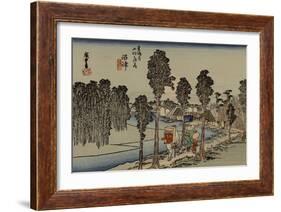 Travelers Walking Along a River, the Back Wearing a Red Tengu Mask on the Back-Utagawa Hiroshige-Framed Art Print