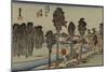 Travelers Walking Along a River, the Back Wearing a Red Tengu Mask on the Back-Utagawa Hiroshige-Mounted Art Print