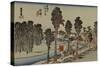 Travelers Walking Along a River, the Back Wearing a Red Tengu Mask on the Back-Utagawa Hiroshige-Stretched Canvas