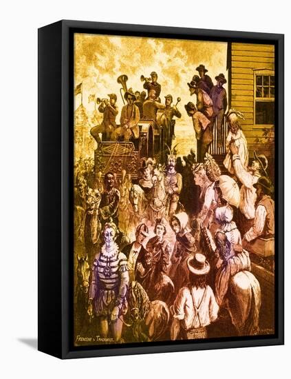 Traveling circus in America in 19th century-Paul Frenzeny-Framed Stretched Canvas