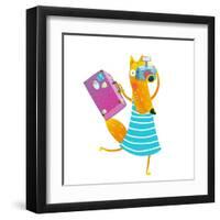 Traveling Fox Tourist with Suitcase and Camera. Funny Wildlife. Cartoon Characters for Children. Ve-Popmarleo-Framed Art Print