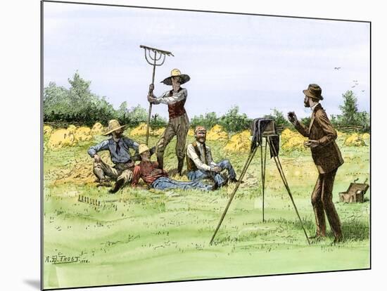 Traveling Photographer Taking a Picture of Farmers in Their Field, c.1880-null-Mounted Giclee Print