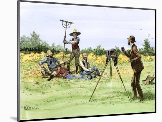 Traveling Photographer Taking a Picture of Farmers in Their Field, c.1880-null-Mounted Giclee Print