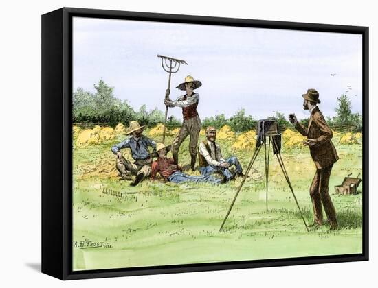 Traveling Photographer Taking a Picture of Farmers in Their Field, c.1880-null-Framed Stretched Canvas