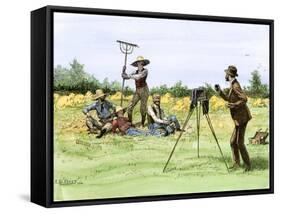 Traveling Photographer Taking a Picture of Farmers in Their Field, c.1880-null-Framed Stretched Canvas