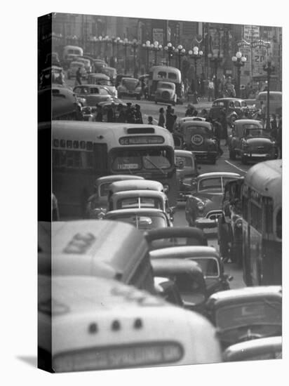 Traveling Through Rush Hour Traffic in Downtown Los Angeles-Loomis Dean-Stretched Canvas